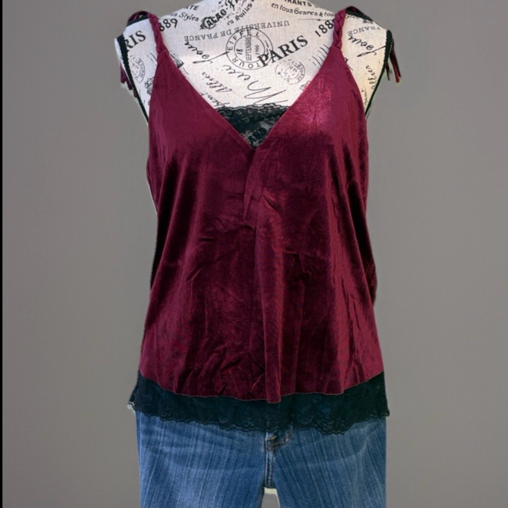 /ZARA Basic Collection Elegant Burgundy Velvet Style Camisole Sleeveless Top S